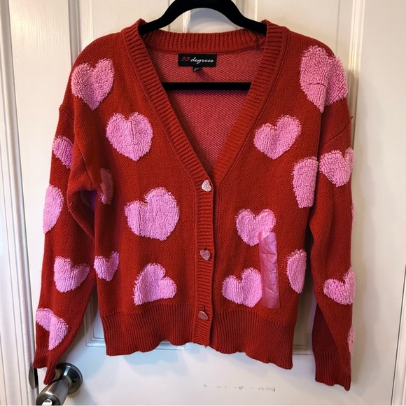 32 Degrees Red and Pink Heart Cardigan Sweater - Picture 1 of 6